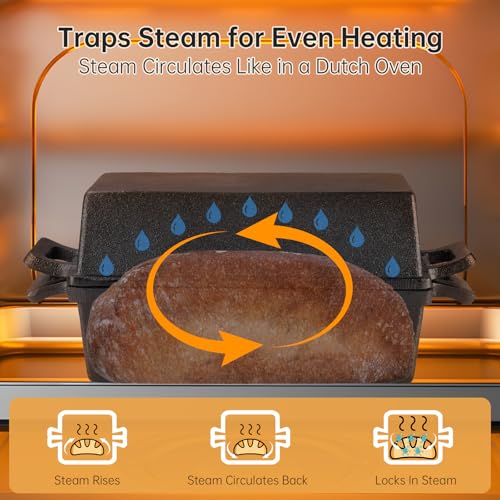 NiHome Cast Iron Bread Pan Set with Lid, 2 Loaf Pans + 2 Silicone Mats + Bread Lame, Heavy-Duty Cast Iron for Even Heat & Crisp Crust, Dual-Pan Design for Covered or Open Baking, Dishwasher-Safe Mats