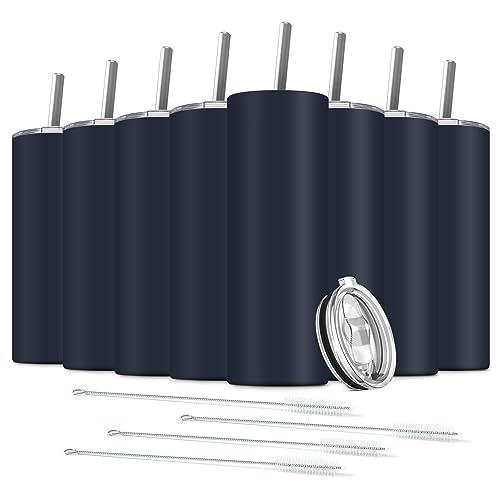 6 Pack Stainless Steel Skinny Tumbler, 20 OZ Double-Insulated Water Tumbler Cup with 6 Straw and 3 Brush, Vacuum Travel Mug Gift for Hot Cold Drinks with Cleaning(Assorted Colors)