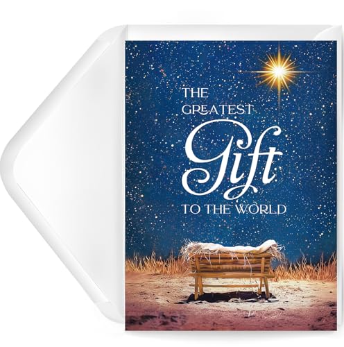 Religious Christmas Cards- Boxed Christmas Cards with Envelopes & Stickers- Bulk New Years Inspirational Cards- Pack of 18 （Greatest Gift）