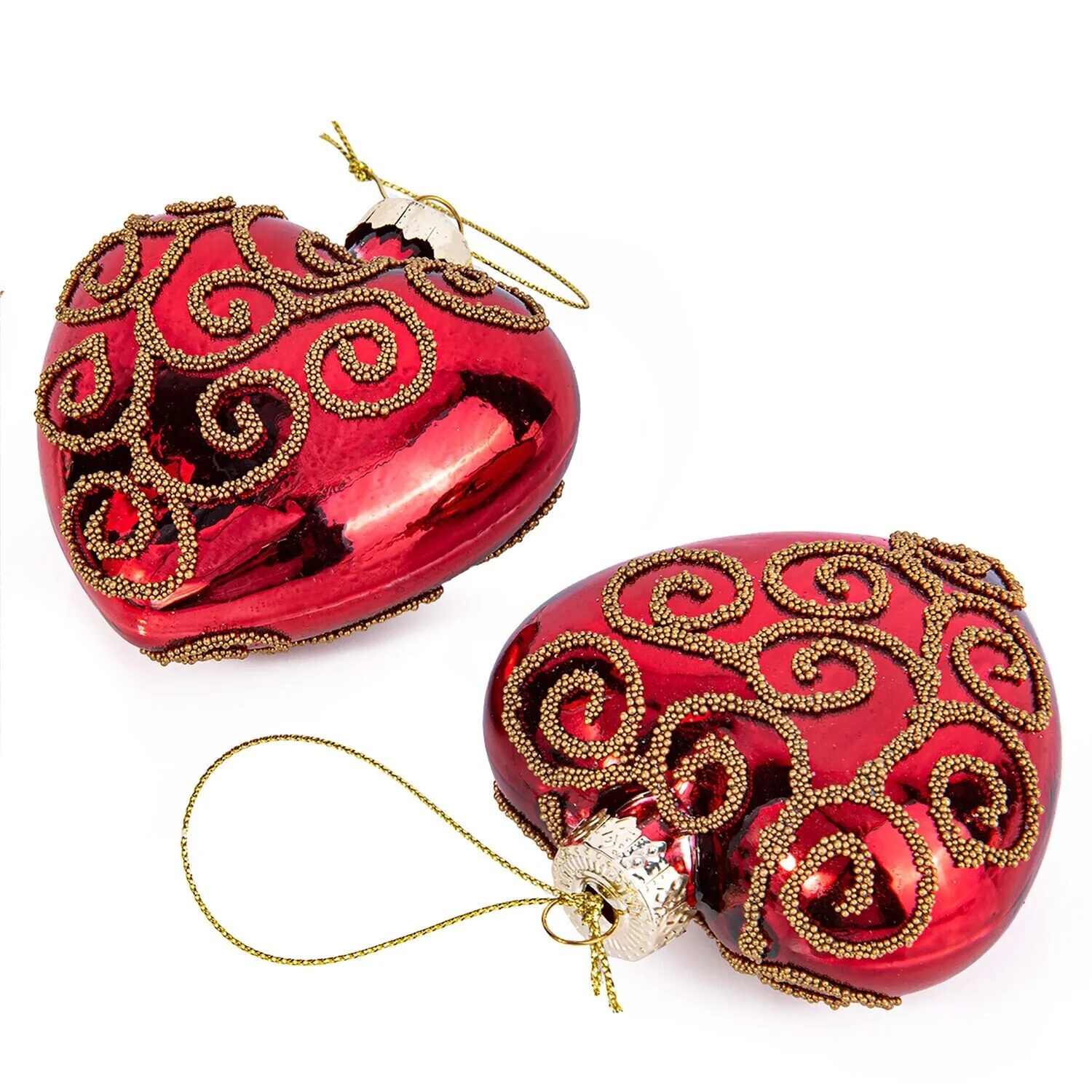 STP Goods Red Heart Glass Christmas Tree Ornament Set of 2 - 3.15  1.6  2.95