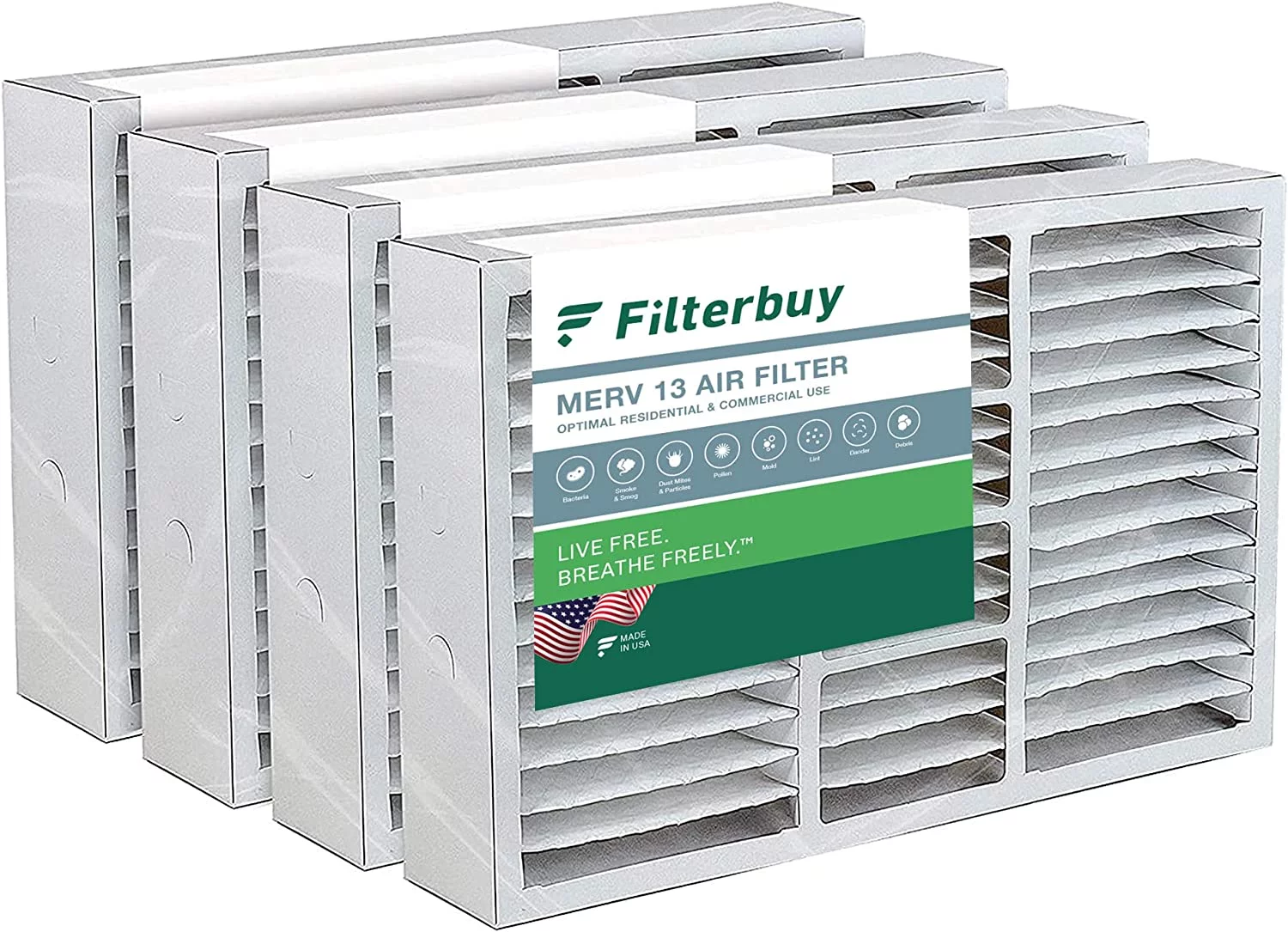 Filterbuy 16x25x5 MERV 13 Pleated HVAC AC Furnace Air Filters for Honeywell FC100A1029, Lennox X6670, Carrier, Bryant, & More (4-Pack)