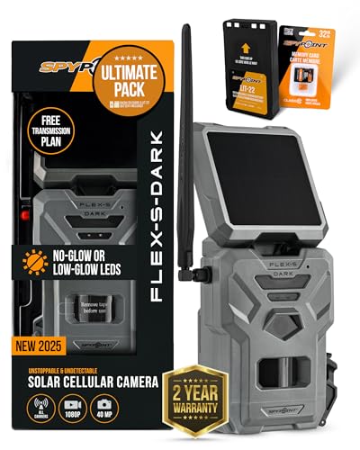 SPYPOINT Flex-S-Dark Solar Cellular Trail Camera – Built-in Solar Panel, 40MP Photos, 1080p Videos + Sound, No-Glow Game Camera, Night Vision, Motion Activated Trail Cam