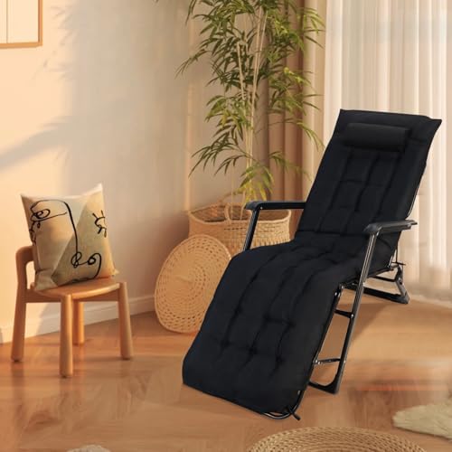 Folding Lounge Chair, Oversized Adults Camping Cot with Detachable Pillow, 3+2 Position Patio Adjustable Patio Reclining Chaise, Portable Sleeping Cot Bed for Bedroom, Pool, Beach Black