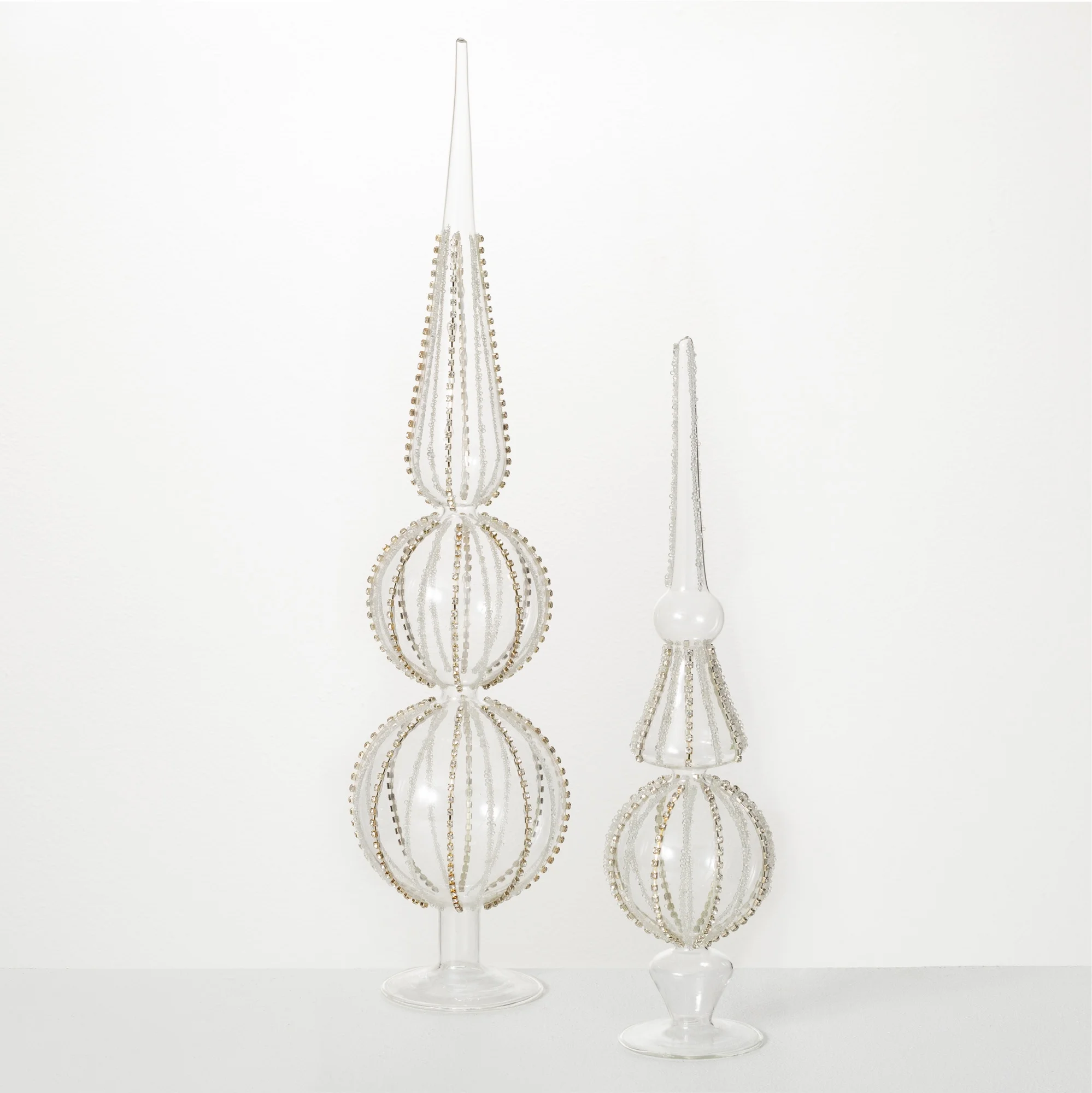 Hand-Beaded Glass Finial Clear 22