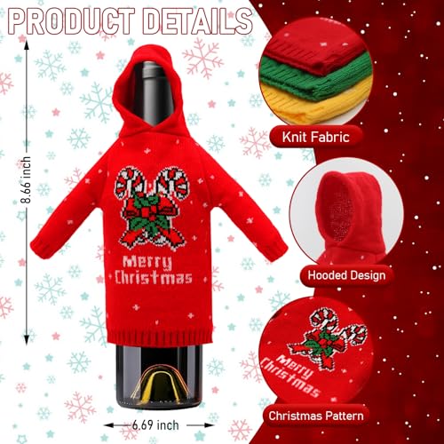 3Pcs Christmas Wine Bottle Covers Ugly Sweater ornaments Party Decorations Knitted Hoodie Sweatshirts Wine Bottle Bags Holiday New Year Outfits Christmas Gift