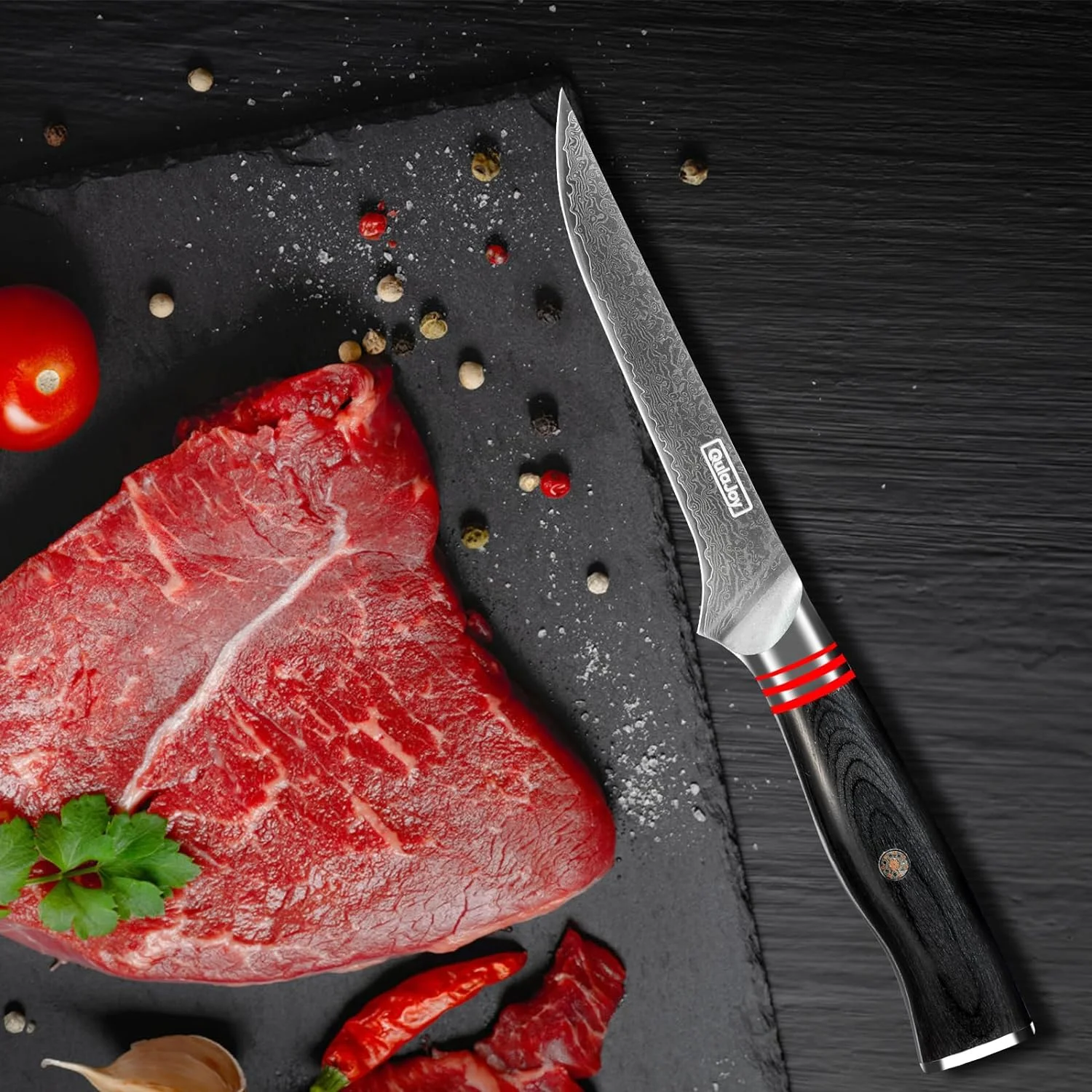 Qulajoy 6 Inch Boning Knife, Japanese Damascus Steel Knife, Professional Fillet Knives for Meat Vegetable Bone