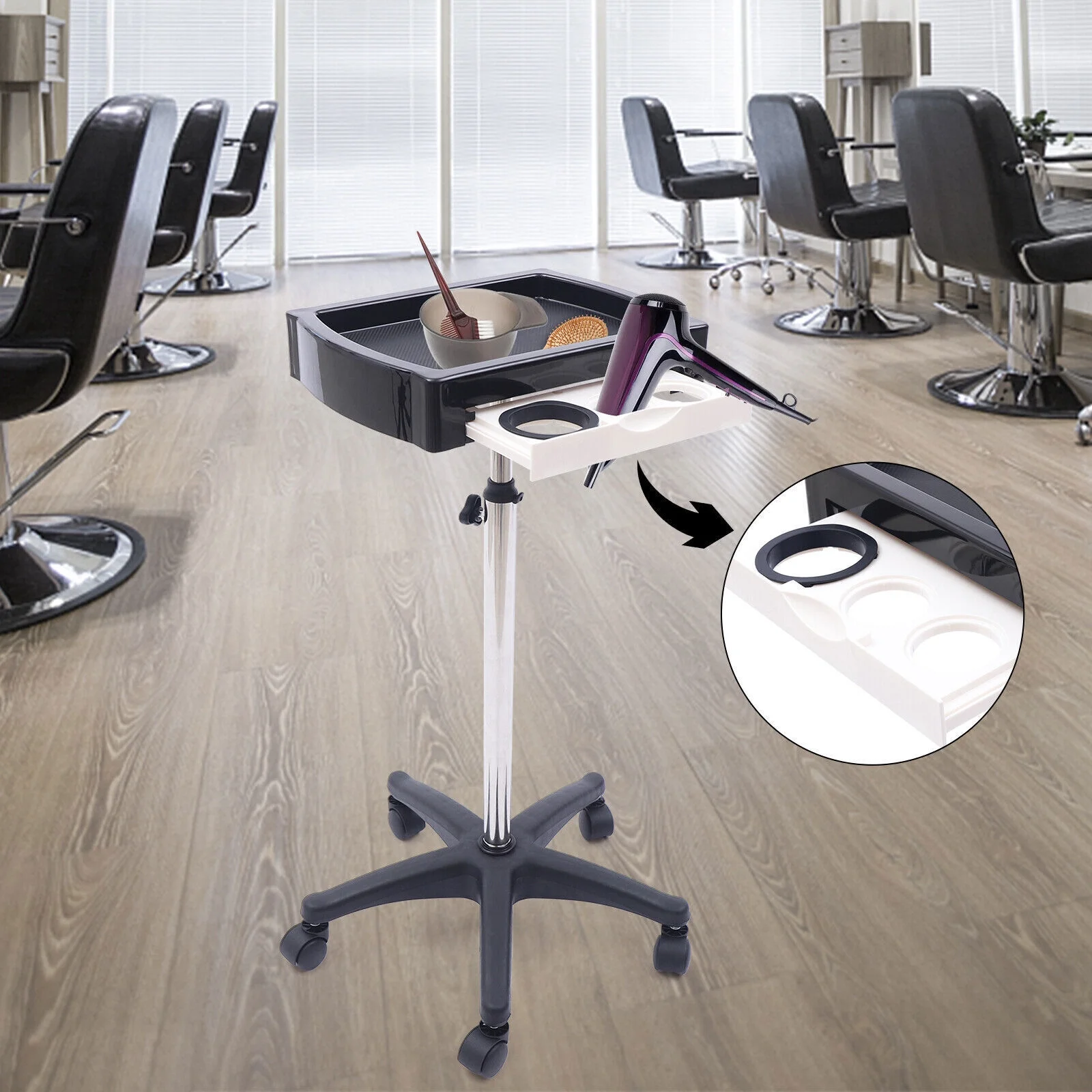 Fichiouy Trolley Beauty Salon Hairdresser Cart Trolley on Wheels Height Adjustable Portable Beauty Tray Utility Cart