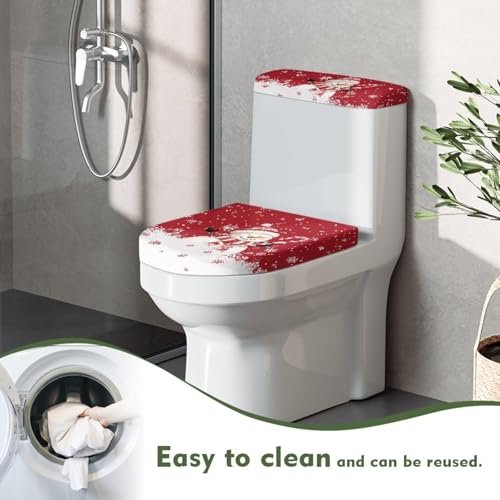 Christmas Bow Bell Toilet Tank Lid Cover and Toilet Seat Lid Cover 2 Pcs Set Toilets Covers with Elastic Cloth Fits Most Toilets Tanks & Lids