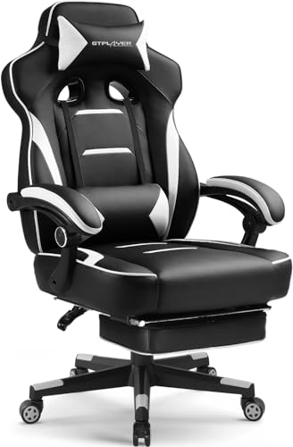 GTPLAYER Gaming Chair with Footrest, Big and Tall Game Chair 350lb Racing Style Computer Chair, Ergonomic Executive Office Chair High Back with Lumbar Support and Recliner, Blue