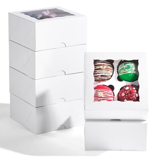 20 Pack Christmas White Chocolate Bomb Gift Boxes with Window&4 Cavity - Versatile Baking Containers for Cupcakes, Cookies & Treats | Holiday, Birthday & Bakery Supplies