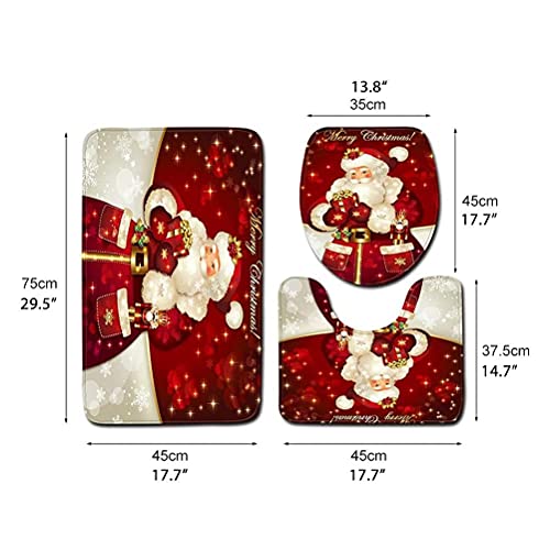 Christmas Bathroom Sets,3Pcs Christmas Santa Decoration Bathroom Decor Set with Toilet Seat Cover,U Shaped Toilet Rugs
