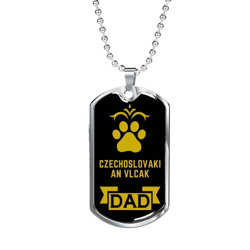 Czechoslovakian Vlcak Dad Dog Necklace Stainless Steel or 18k Gold Dog Tag W 24" Dog Owner Lover