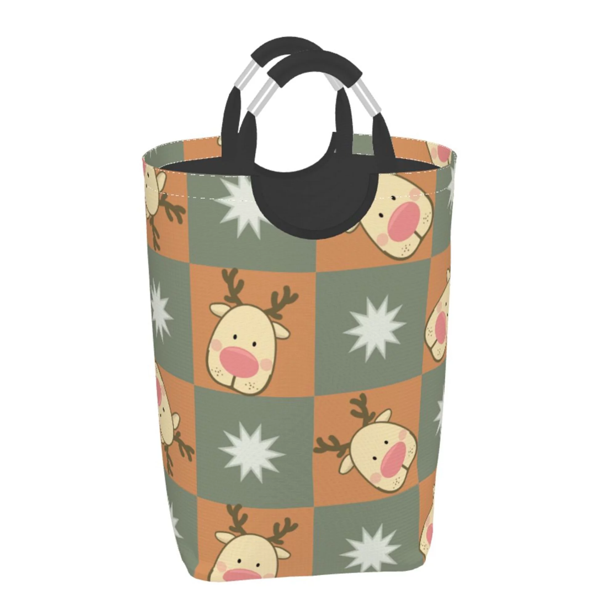 TEQUAN 50L Large Rectangular Laundry Hamper with Aluminum Handles, Elk Christmas Prints Waterproof Foldable Dirty Clothes Basket