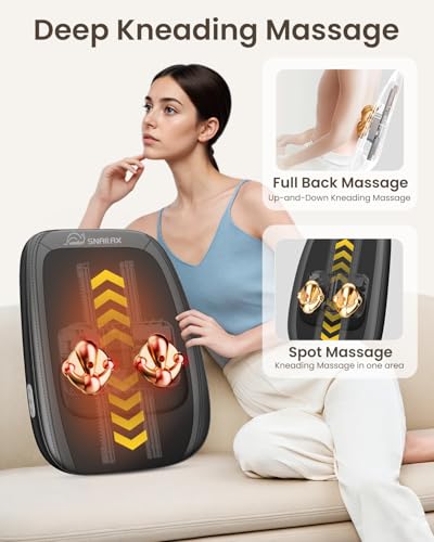 Snailax shiatsu Neck & Back Massager with Heat, Full Back Kneading Shiatsu or Rolling Massage, Massage Chair pad with Height Adjustment, Back Massager for Neck and Shoulder