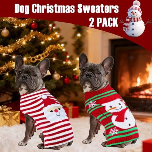 2 Pack Dog Christmas Sweater, Knit Dog Sweaters Santa Snowman Christmas Sweater Outfit Clothes for Small Medium Large Dogs Pets (Medium)
