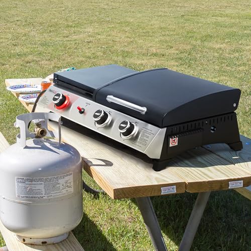 Royal Gourmet PD1305H 3 Burner Propane Gas Grill and Griddle Combo with Lid, 3-in-1 Grill Griddle Combo with 29,000 BTUs Output for Outdoor Cooking, 364 Sq. In. Cooking Area, Silver & Black