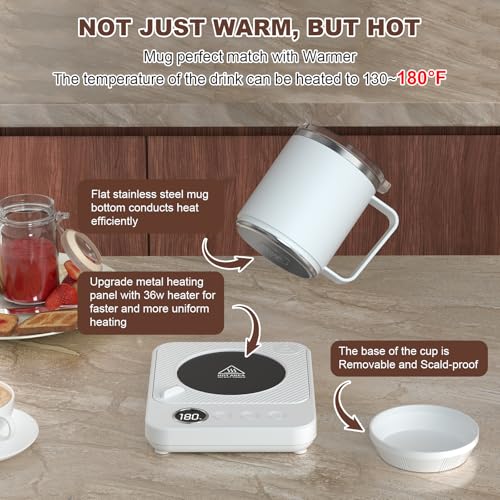 Coffee Mug Warmer & Mug Set for Desk, Electric Coffee Cup Warmer with 16oz Heated Mug, Smart Coffee Heater with Auto Shut Off for Office/Home, Christmas/Birthday/Coffee Gifts for Men & Women,Black