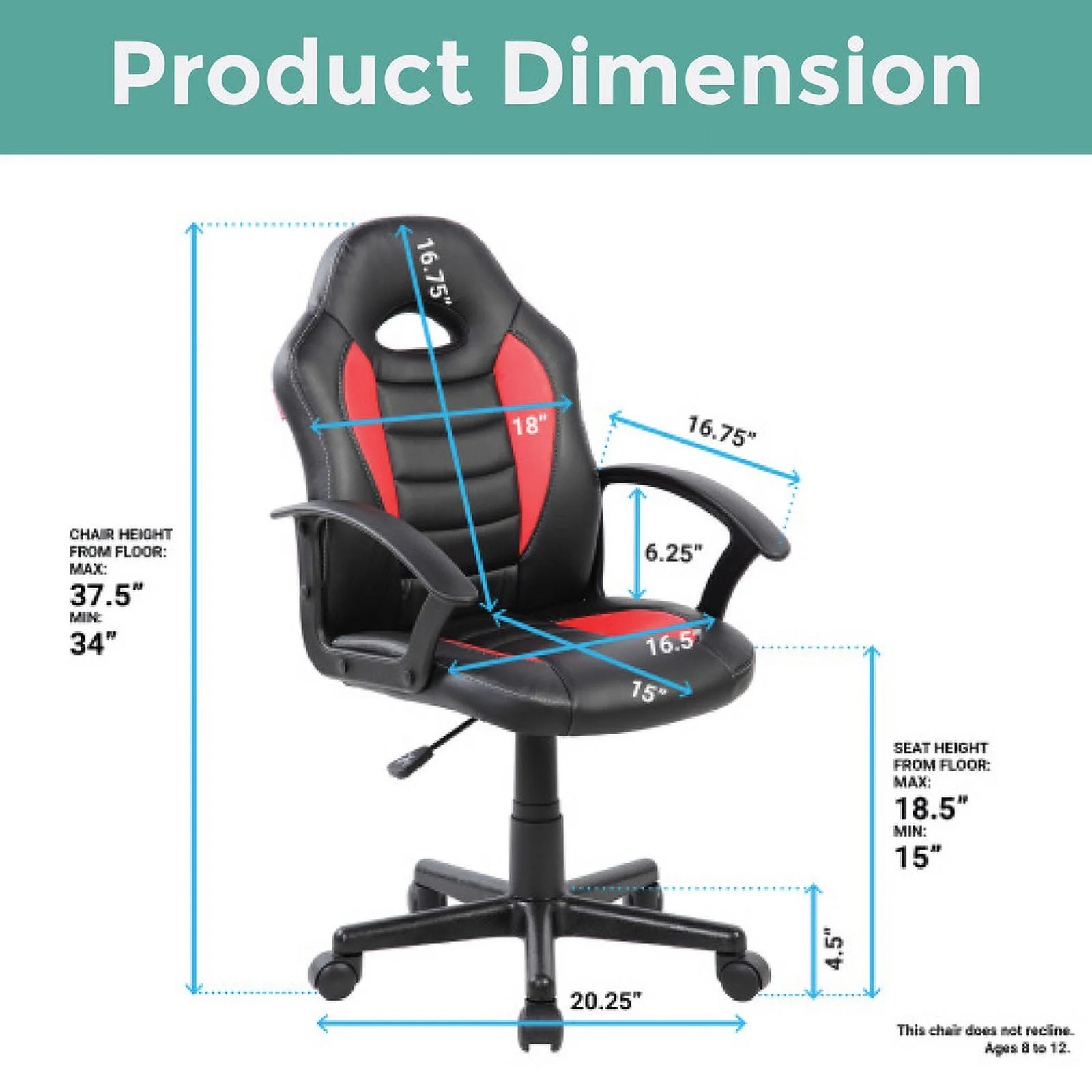 Racer style design office chair Red kids desk chair Polyurethane floor chairs