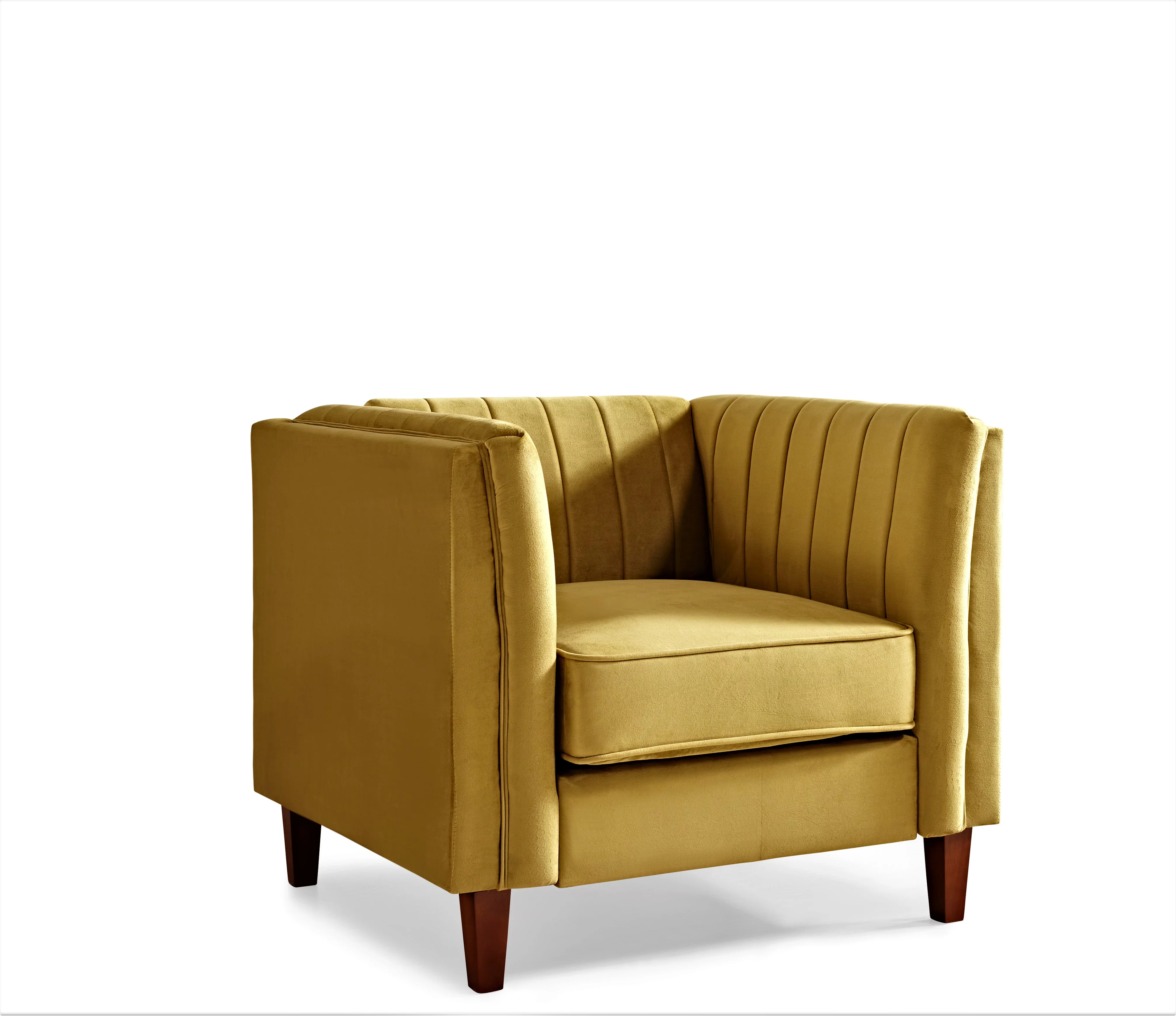 Uspridefurniture Plainfield Line Tufted Square Velvet Armchair,Yellow