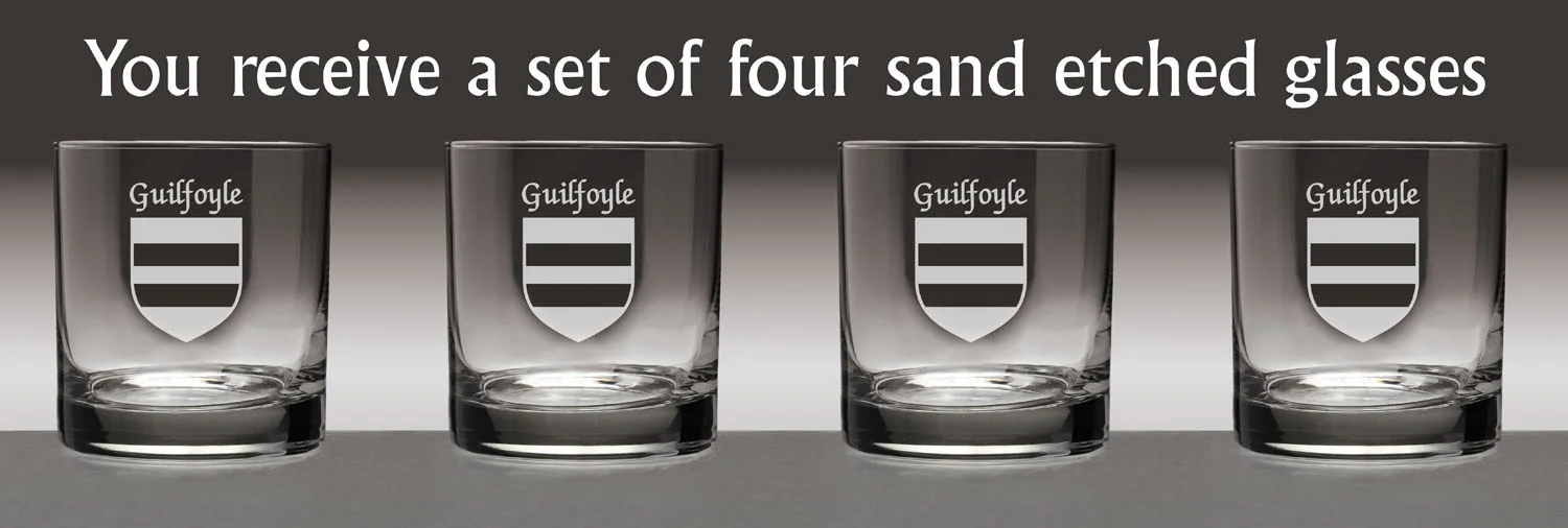 Guilfoyle Irish Coat of Arms Tumbler Glasses - Set of 4 (Sand Etched)