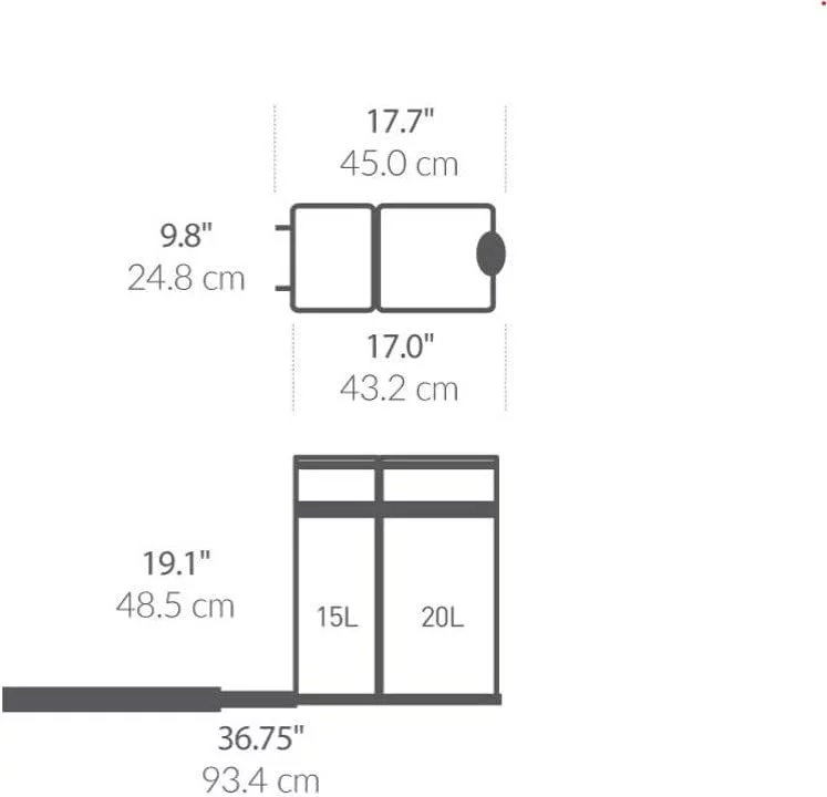 35 Liter / 9.3 Gallon Dual Compartment Under Counter Kitchen Cabinet Pull-Out Recycling Bin and Trash Can
