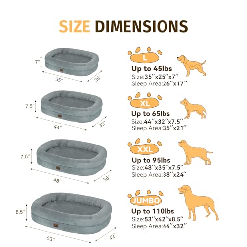 Christmas Orthopedic Washable Large Dog Bed: Memory Foam Waterproof Pet Bed with Bolsters - Removable Washable Cover for L XL XXL Large Sized Dog Bed - Non-Slip Bottom - Red