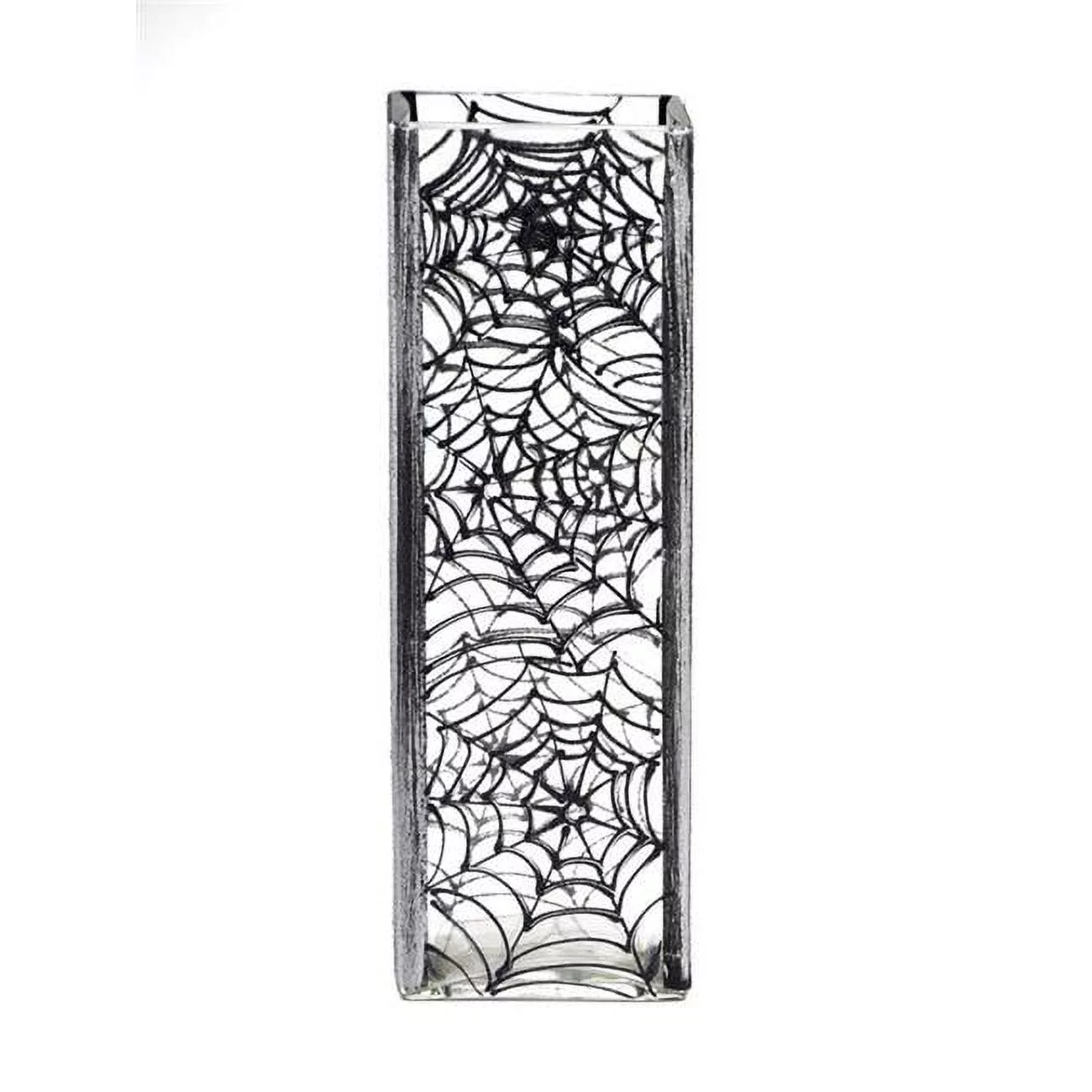 6360-300-sh019.1 12 in. Spiderweb Art Decorated Square Table Glass Vase for Flowers, Black