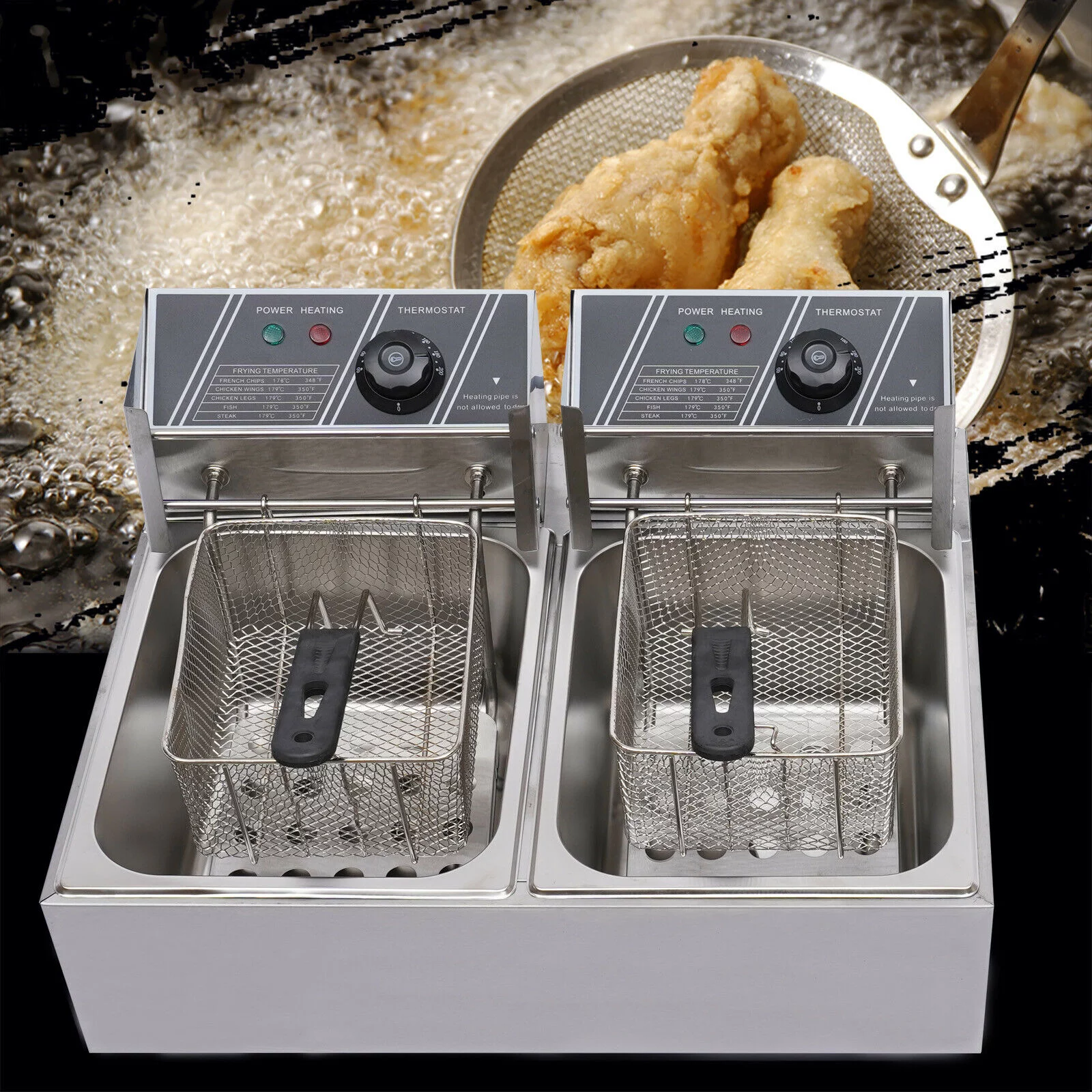 12L Electric Deep Fryer Dual Tank Fry Basket Commercial Restaurant Stainless