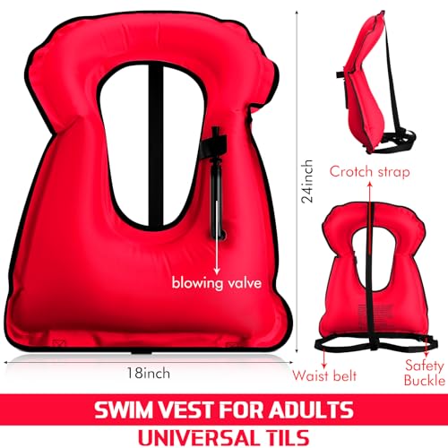 Jerify 4 Pcs Inflatable Snorkel Vest Adults, Portable Swim Vest Jackets, Adjustable Kayaking Jackets Safety Vests for Snorkeling Swimming Diving Surfing