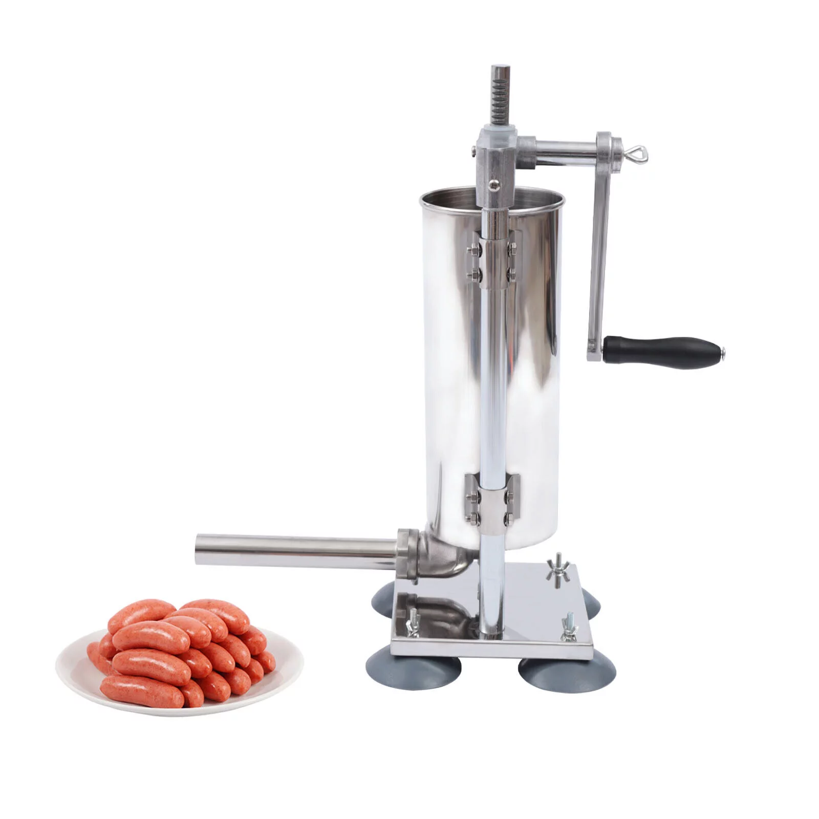 OUKANING 3L Vertical Hand-crank Sausage Maker Meat Filler Machine Sausage Stuffer Meat Press Stainless Steel with 8 Tubes