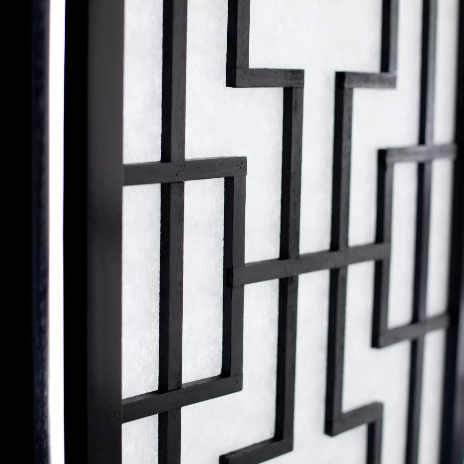 Roundhill Furniture Sudoku Paper and Wood 3-Panel Room Divider Screen in Black