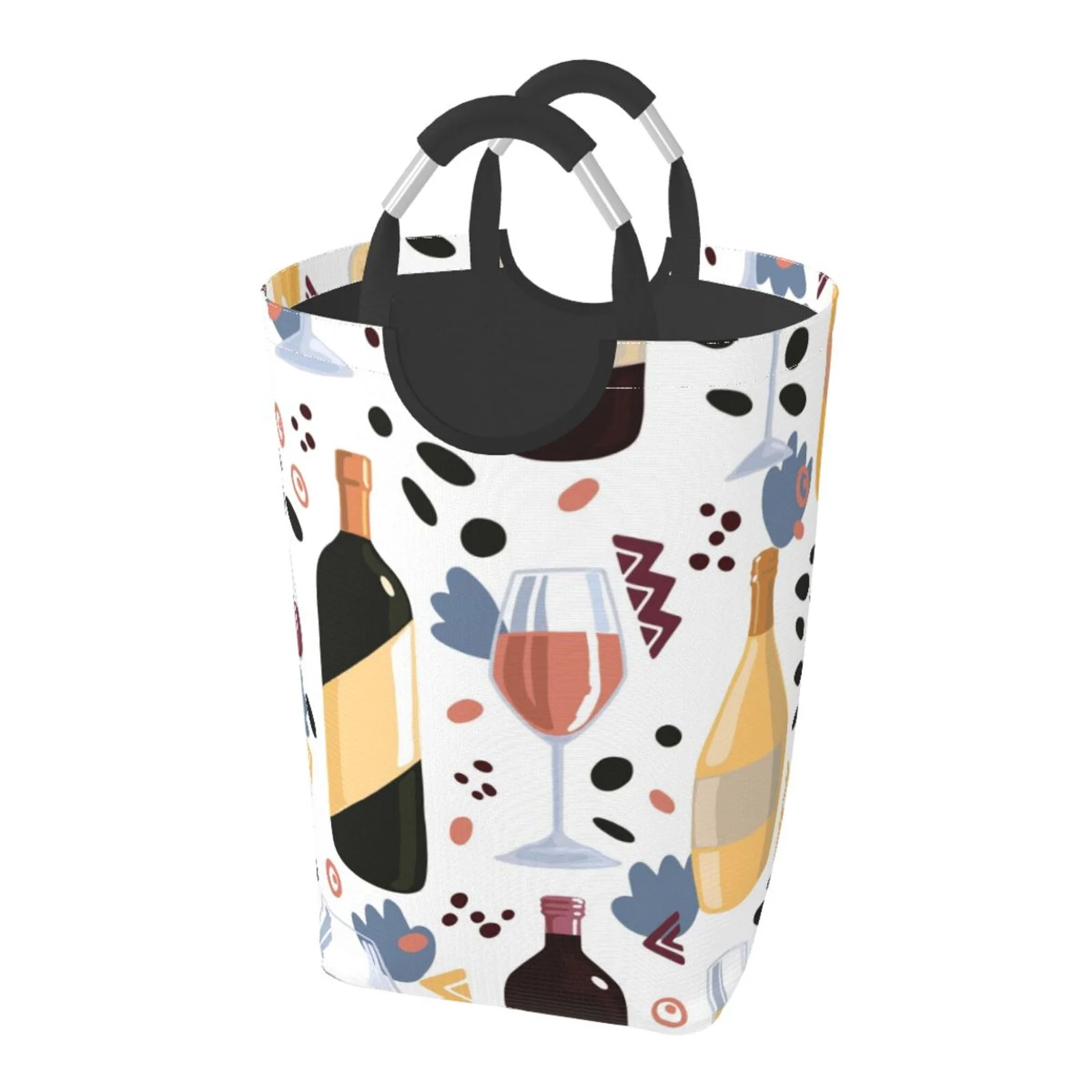KLL Wine Bottles Glasses Laundry Hamper,Large Canvas Fabric Lightweight Storage Basket Toy Organizer Dirty Clothes Collapsible Waterproof
