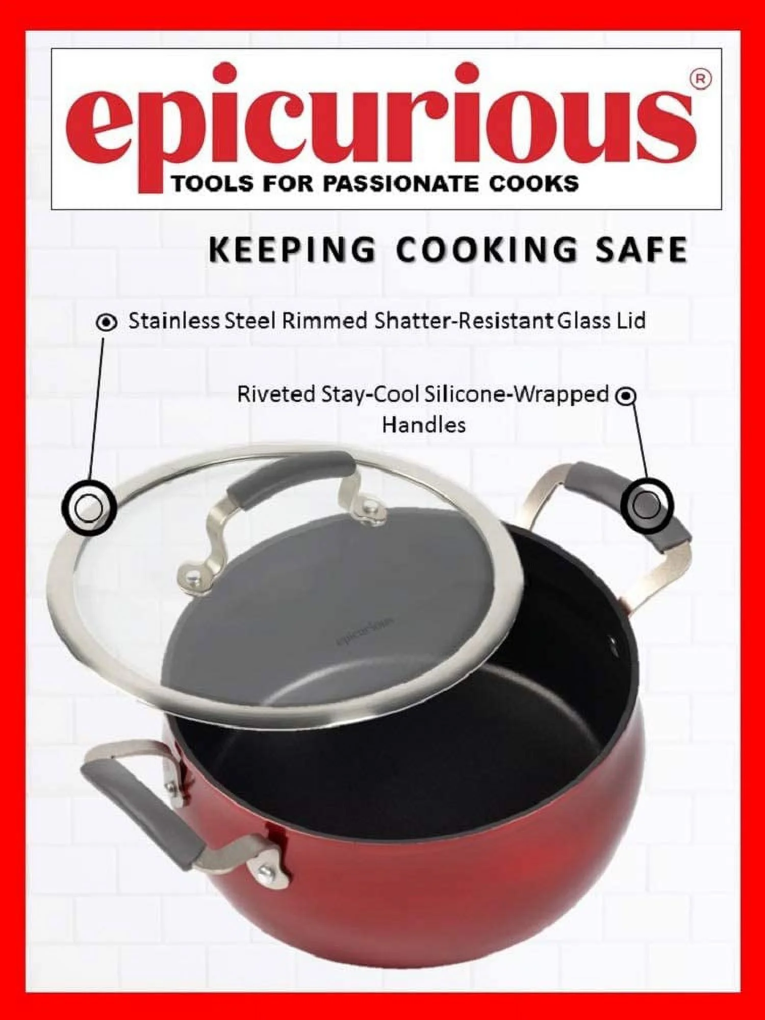 Excellent Epicurious Cookware Classic Collection- Induction Dishwasher Safe Oven Safe Non-stick  11 Piece Aluminum Red Cookware Set