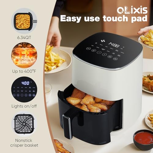 OLIXIS Air Fryer 6 Quart with Window Square Air Fryer 12-in-1 Air Fry, Roast, Reheat, Dehydrate, Bake, Steam, Fries, Custard, Chicken, Wings, Sea Food, Vegetabels,400F Grey