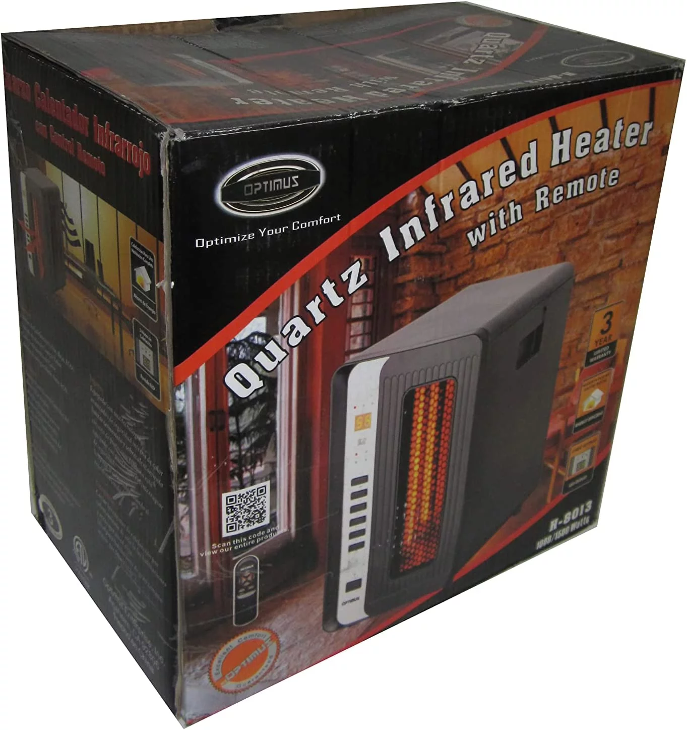 Optimus H-8013 Electric Infrared Quartz Space Heater with LED Display and Remote