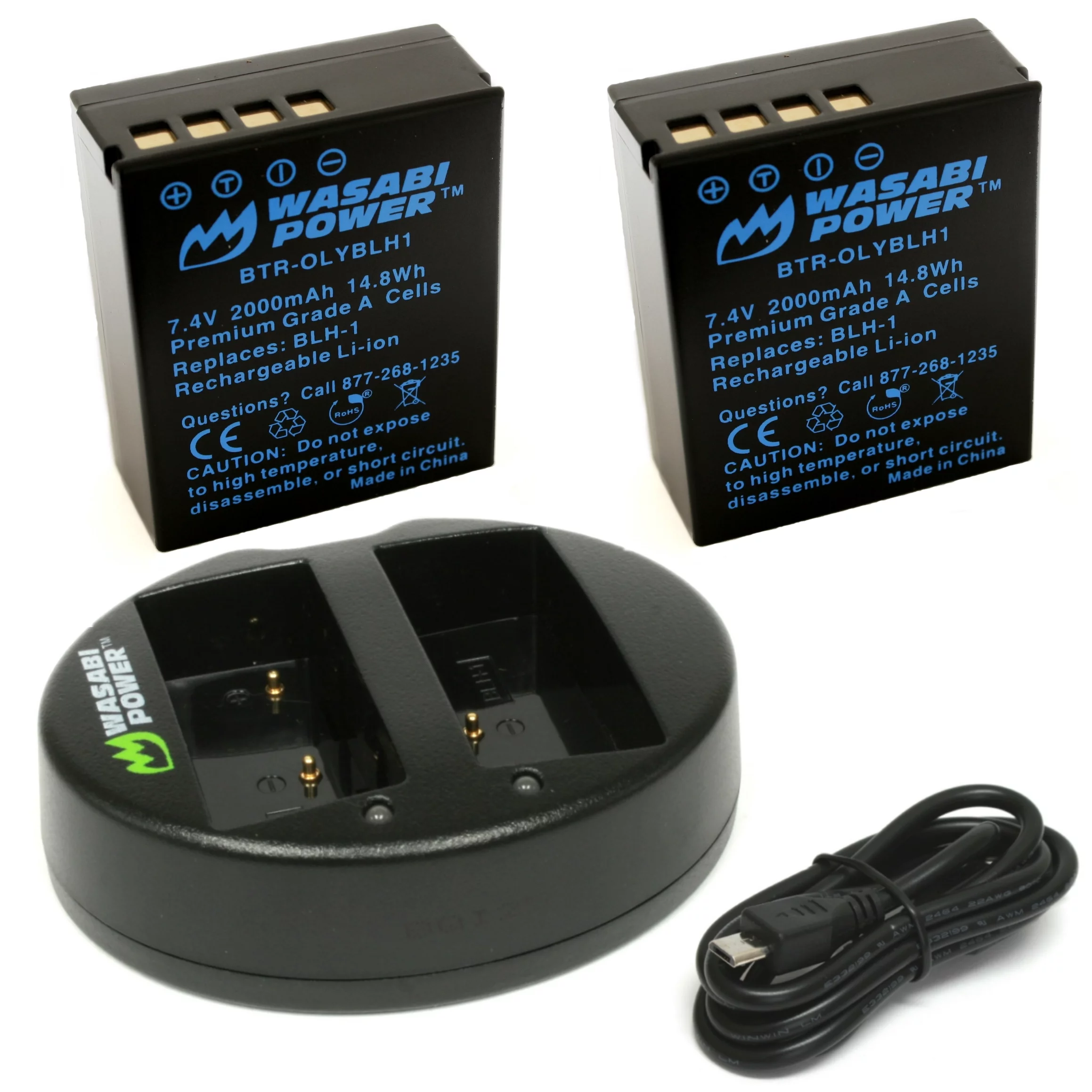 Wasabi Power Battery (2-Pack) and Dual Charger for Olympus BLH-1 (Fully Decoded)