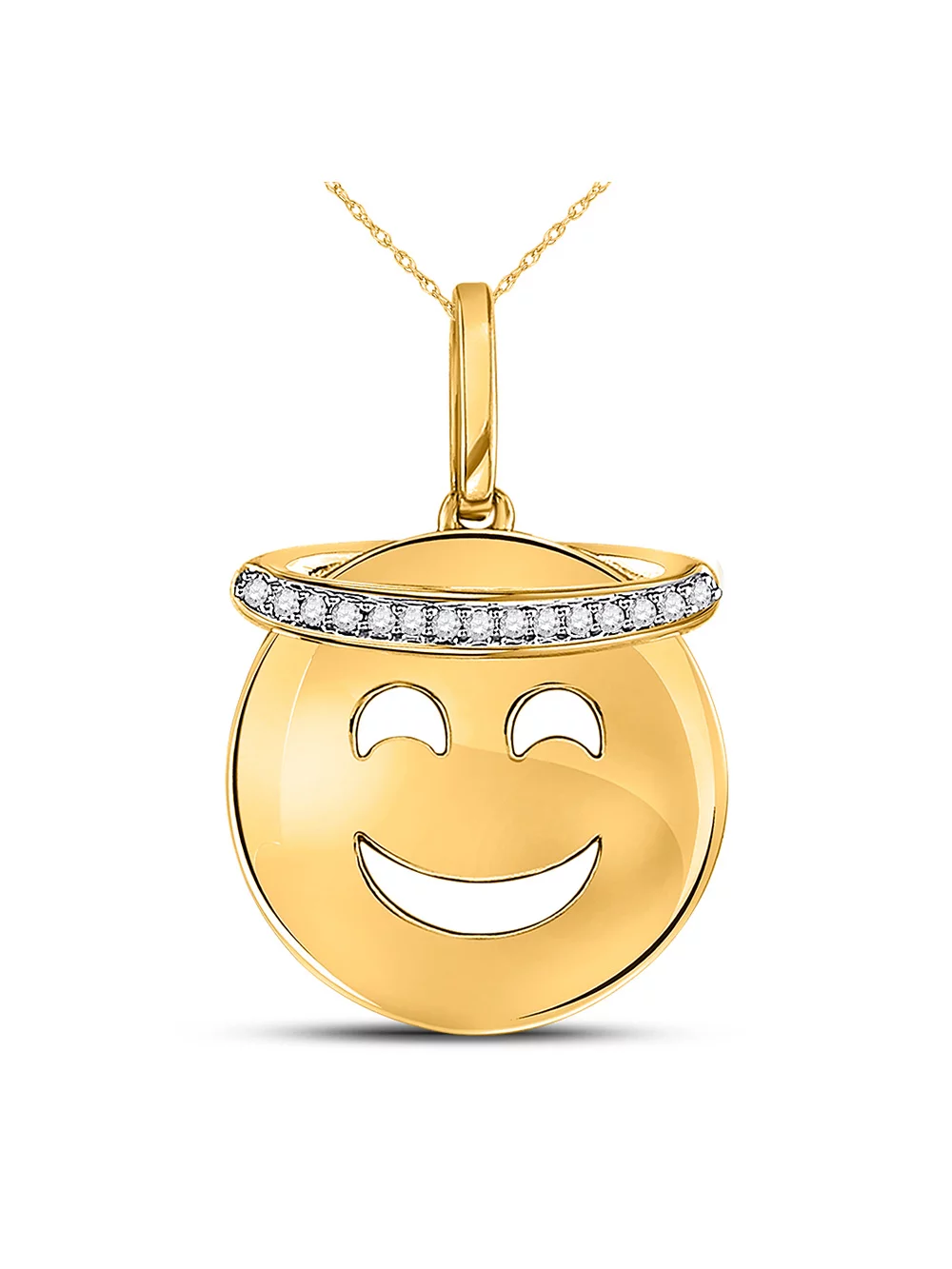 FB Jewels 10kt Yellow Gold Womens Round Diamond Smiley Face Halo Emoji Pendant 1/20 Cttw