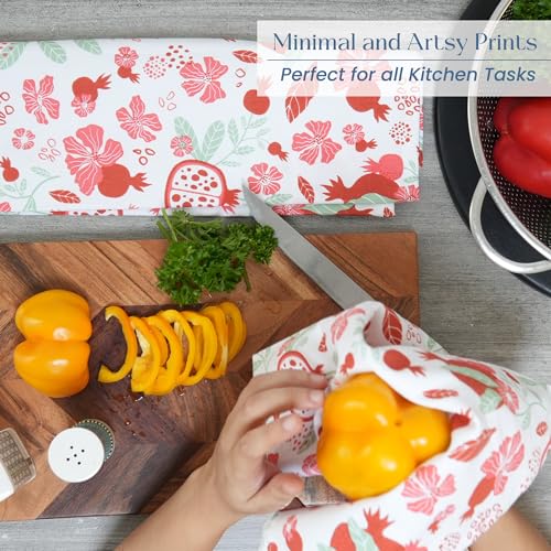 The Fine Living Co. 100% Cotton Merry Christmas Kitchen Towels, 18'x28' Set of 2 (Cherry Red & Green)