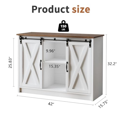 4 EVER WINNER Coffee Bar Cabinet with Sliding Barn Doors, 42” Sideboard Buffet Cabinet with Storage, Farmhouse Coffee Bar Station Table Liquor Wine Bar with Shelves for Kitchen, Espresso