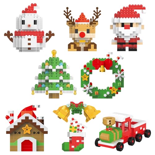 8 Pack Mini Christmas Building Blocks Toys, Classroom Prizes Birthday Gifts, Christmas Stocking Stuffers for Kids Boys Girls Age 6-12+