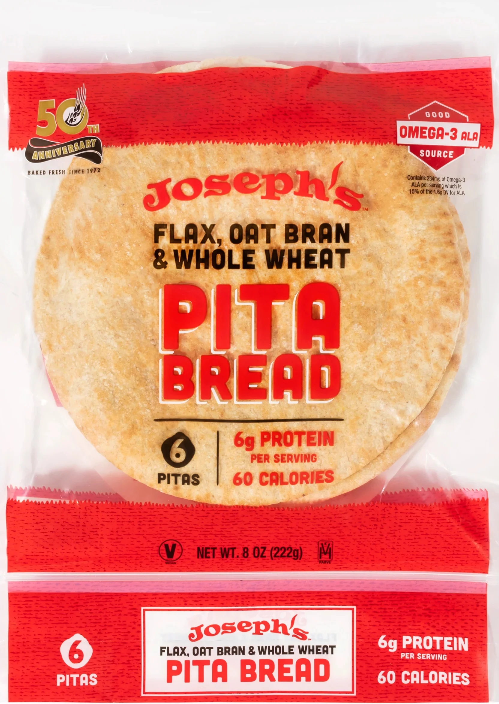 Josephs Low Net Carb Flax Pita Bread, 8 oz, 3 Pack, 18 Count