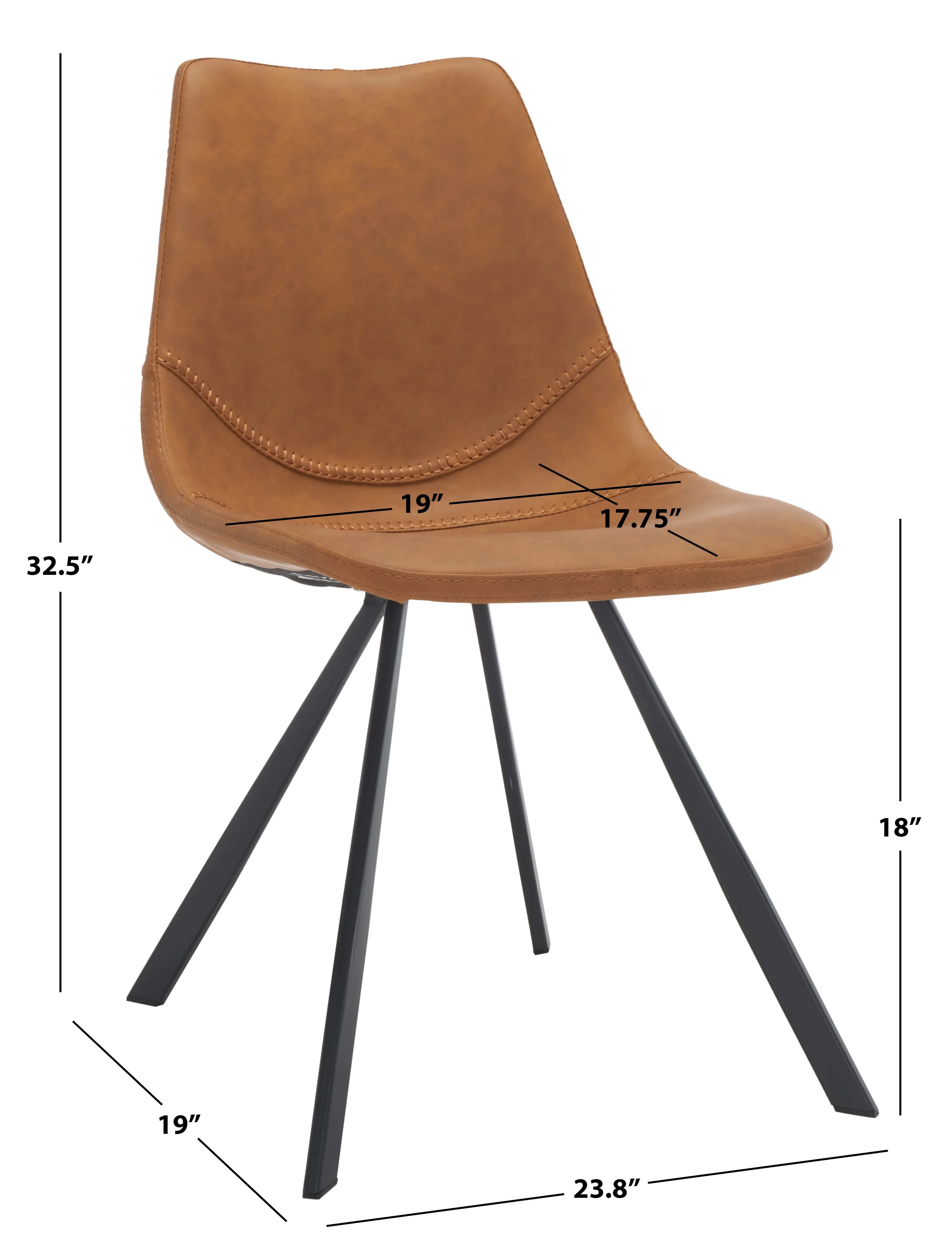 SAFAVIEH Kayne Tufted Dining Chair, Cognac, Set of 2 (23.8 in. W x 19 in. D x 32.5 in. H)