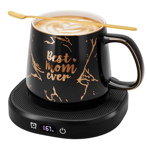 Coffee Mug Warmer & Mug Set for desk, Smart Auto Shut Off Electric Cup Warmer for Office & Home, 4-Temperature Setting Coffee Heating Mug Candle Heater Tea Beverage Warmer Plate for Men Women Birthday