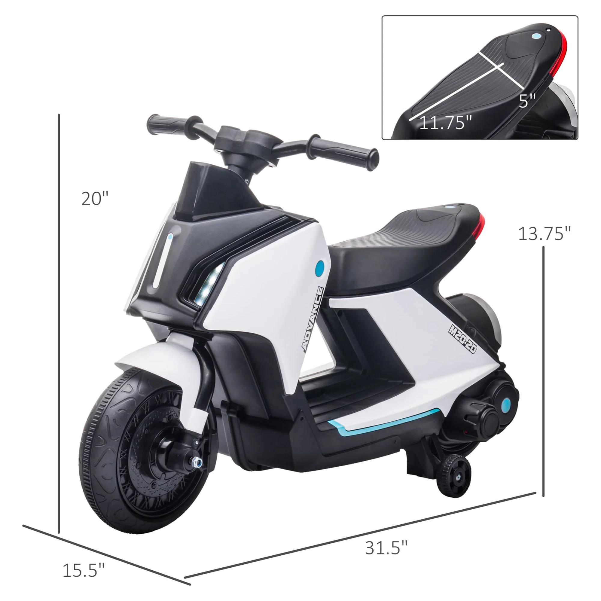 Aosom 6V Kids Electric Motorcycle Ride-On Rechargeable Bike w/ Headlights, White