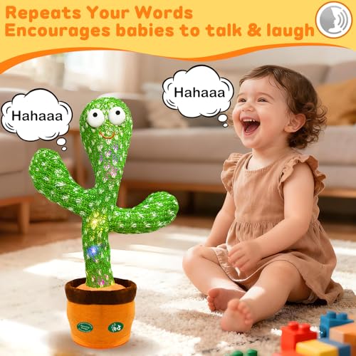 Dancing Mimicking Talking Cactus Toy,Funny Gift for Toddler 1 2 3 Year Old Boy Girl,Singing Record Repeat What You Say Light Up Baby Infant Toys 6-12 12-18 Months (Volume Adjustment)