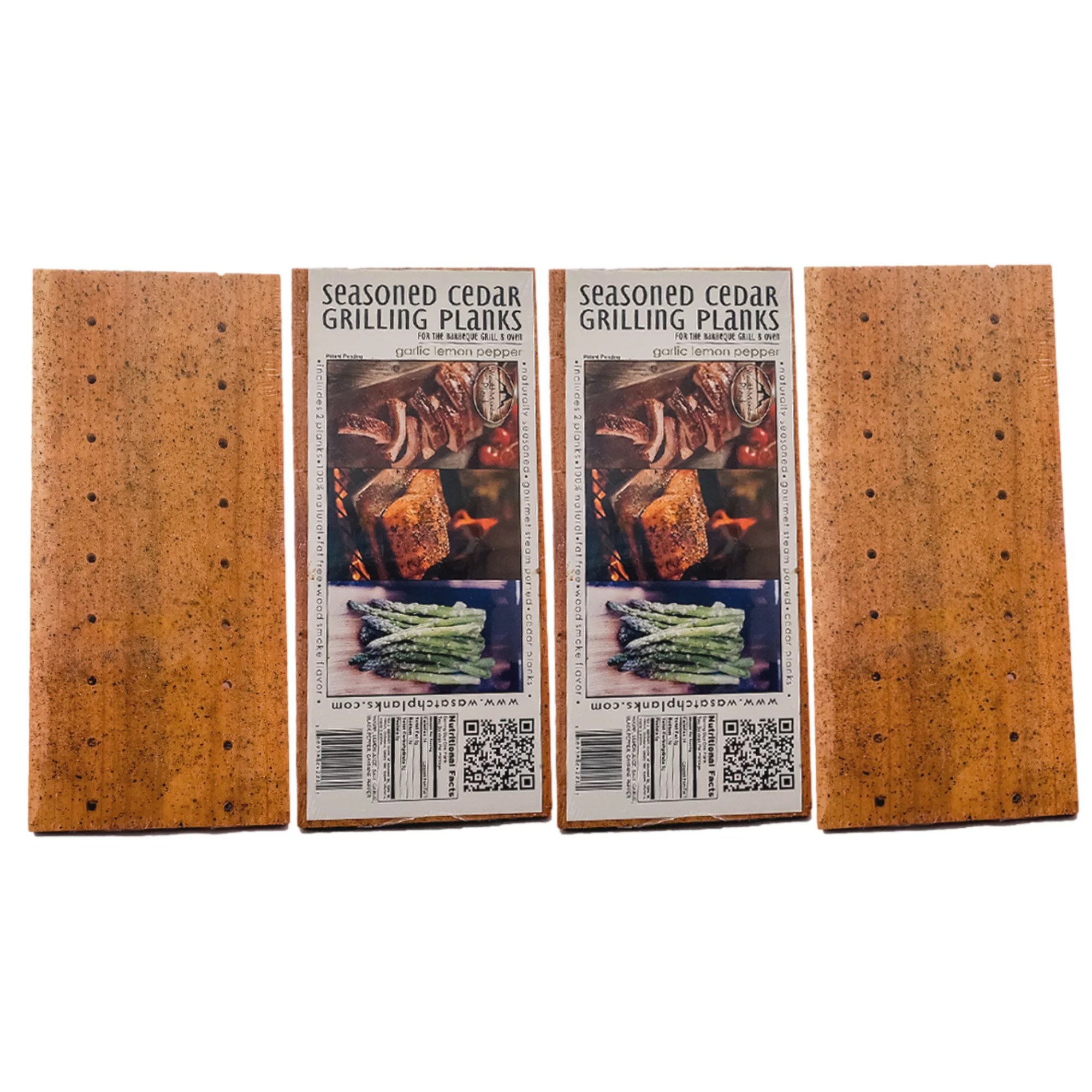 Wasatch Mountain Cedar Grilling Planks for Salmon; Bundle 4 Pack Seasoned w/Natural Herbs, Spices & Oils; Gourmet Ports Combine Steam & Wood Smoke Flavor (Garlic Lemon Pepper and Garlic Lemon Pepper)