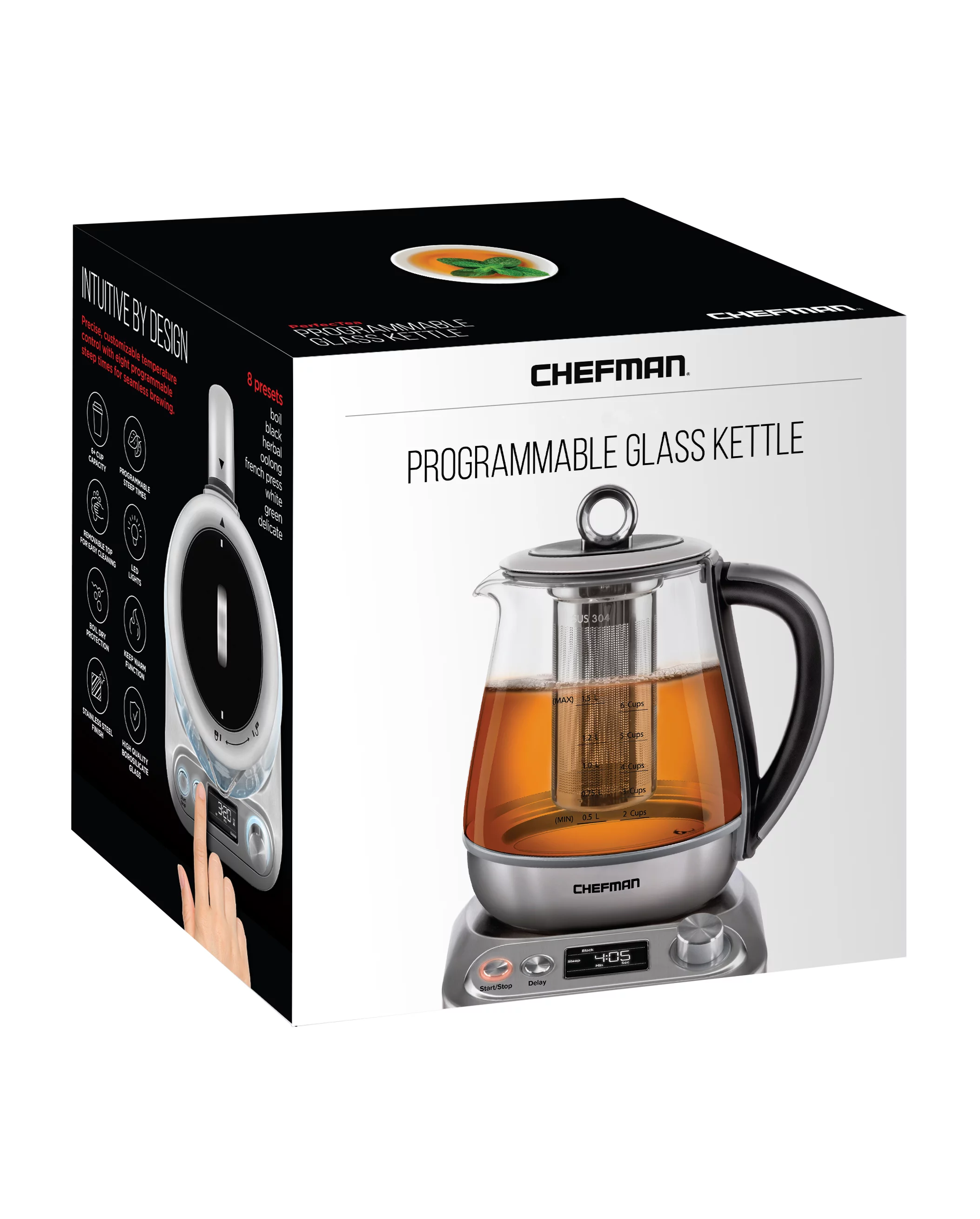 Chefman Digital Programmable Glass Electric Kettle, Stainless Steel, 1.5 Liter