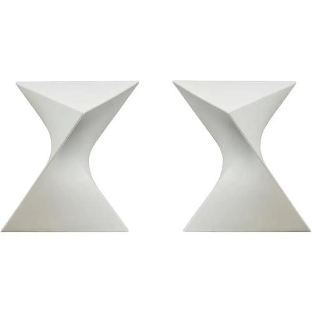 Modern Plastic Triangle End Table In White - Set Of 2