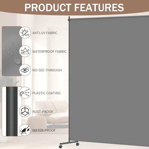 Height Adjustable Single Panel Room Divider/Privacy Screen with Caster Wheels and Brakes - Stylish and Versatile Partition for Home,Office,School and Restaurant Spaces (Black, 6FT*6FT)