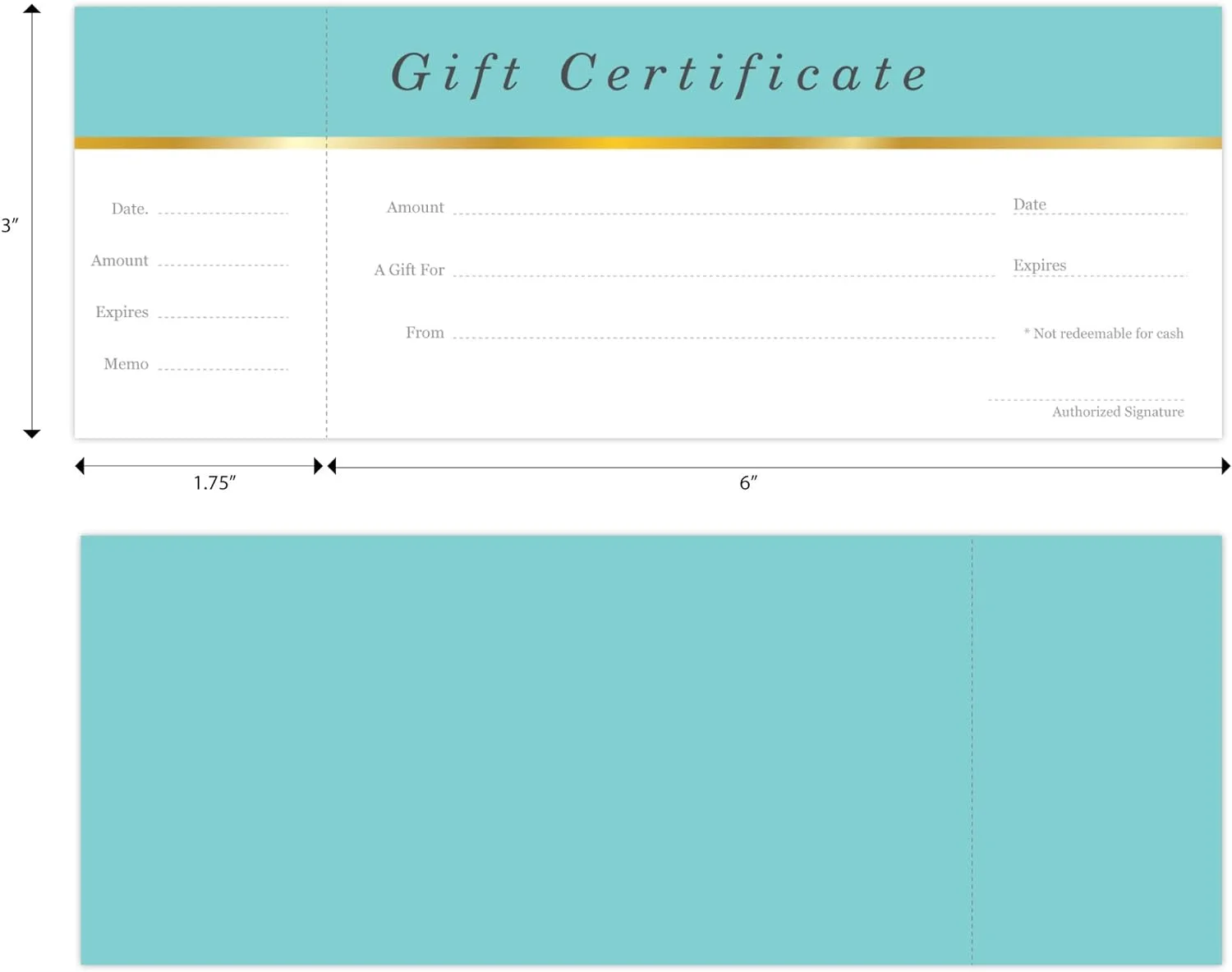 Blank Gift Certificates 25 Set- Aqua Blue - Comes With Matching Envelopes - Gift Coupons,Vouchers Fot Small Business